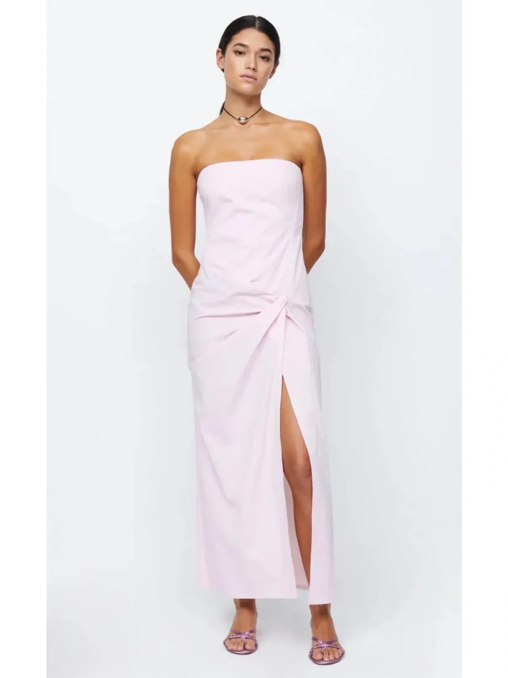Bec + Bridge Adrianna Strapless Maxi Dress in “Quartz Pink”
